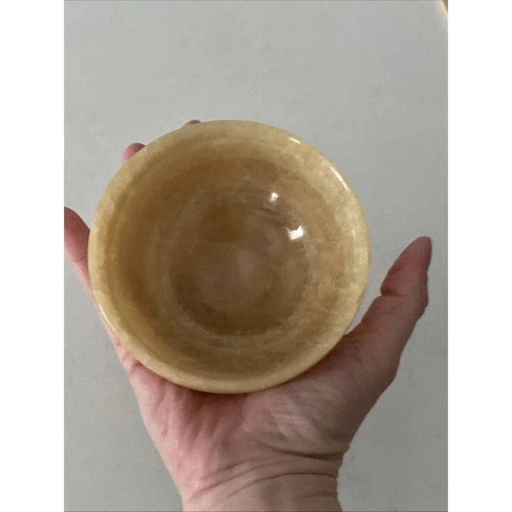 4 inch 100%Natural Chinese Yellow Jade Bowl Carved Diameter